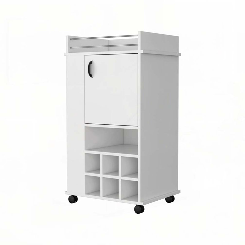 Allandale 1-Door Bar Cart with Wine Rack and Casters White, White