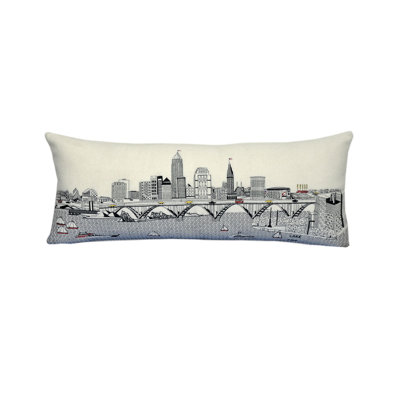 Black Cleveland Nighttime Skyline Lumbar Decorative Pillow