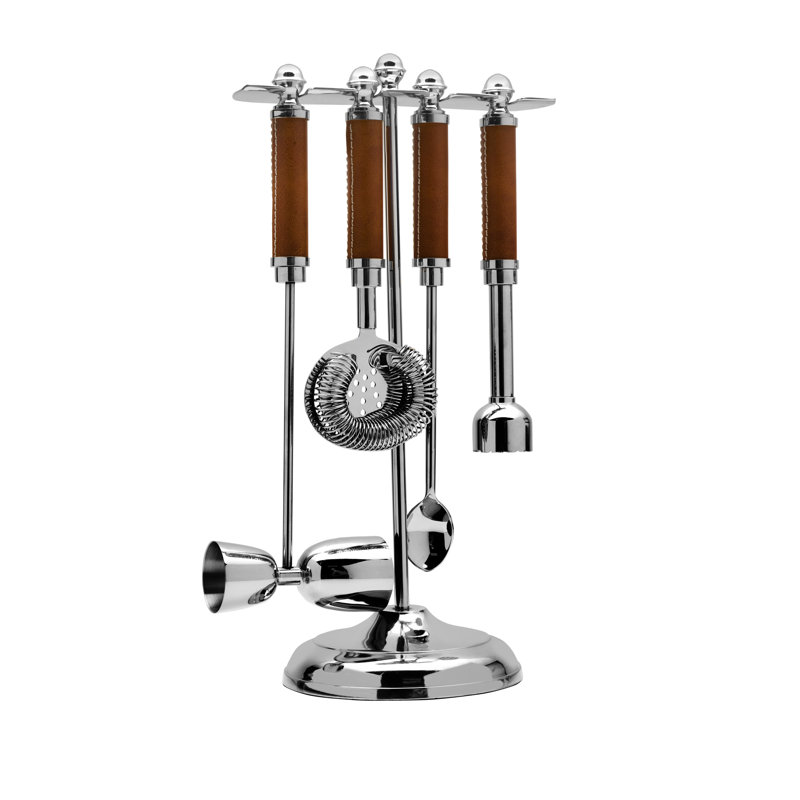 Leather Stitched 5-Piece Bar Tool Set