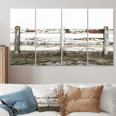 «Gray and Brown Farm Landscape Rustic Fence I», ensemble de reproduction d'art mural de ferme
