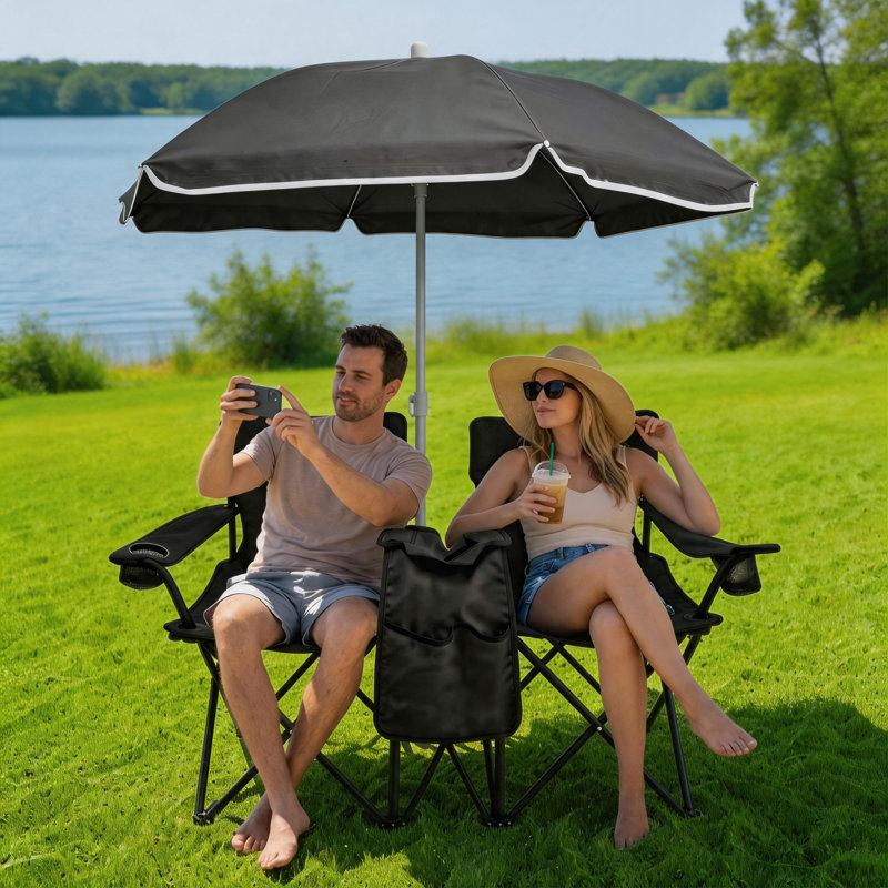 Ensemble de pique-nique d'extérieur portable pour 2 personnes avec parasol et parasol
