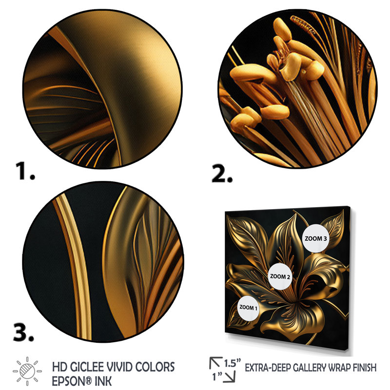 «Glamourous Lily On Black II», art floral lys mural, H 36 po x l 36 po x P 1 po, Toile tendue
