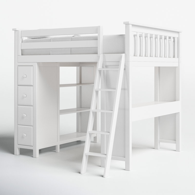 Lit mezzanine en bois massif 4 tiroirs avec bureau intégré Lennon par Viv + Rae, Blanc