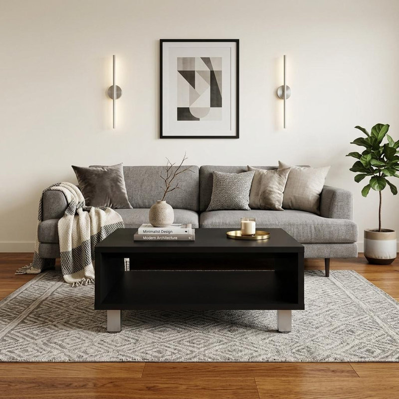 Table basse 30 "en bois massif noir, Noir