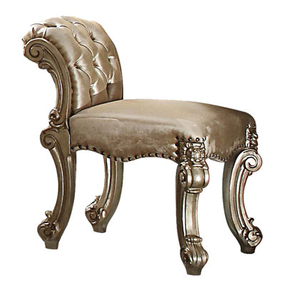 Sophisticated Fabric Vanity Seat In Gold Patina And Bone Scheme Refined Color Stool With Scrolled Base