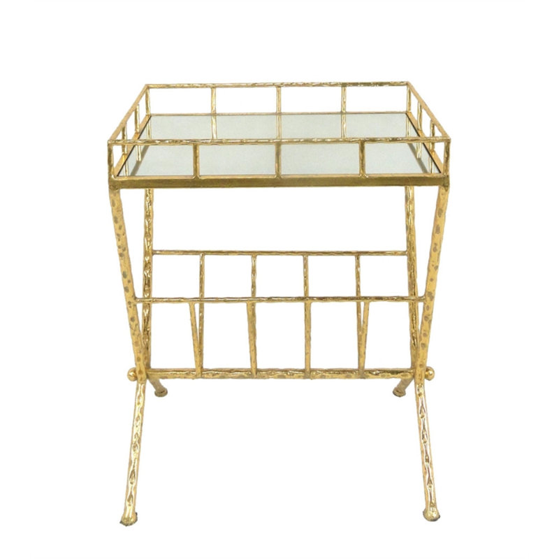 Elegant 25" Gold Metal and Mirrored Wood End Table