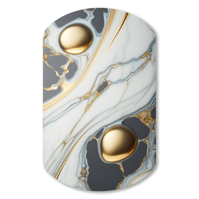 Samaya Abstract Geode Gold And White Marble IV - Asymmetrical Abstract Marble Metal Wall Art, Cylinder Metal Wall Sculpture Print