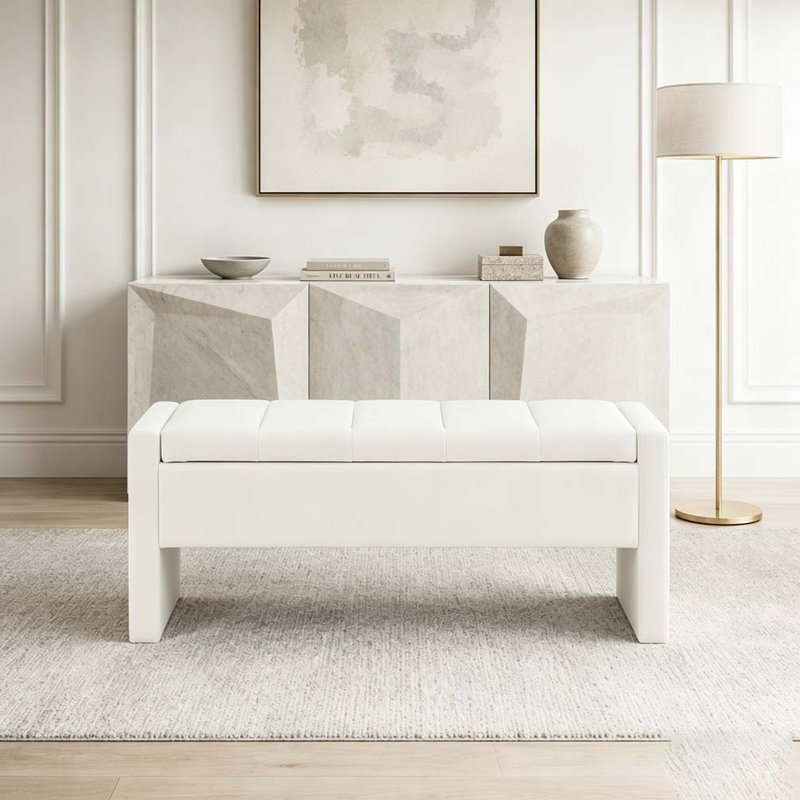 Banc de lit moderne avec rangement, Beige