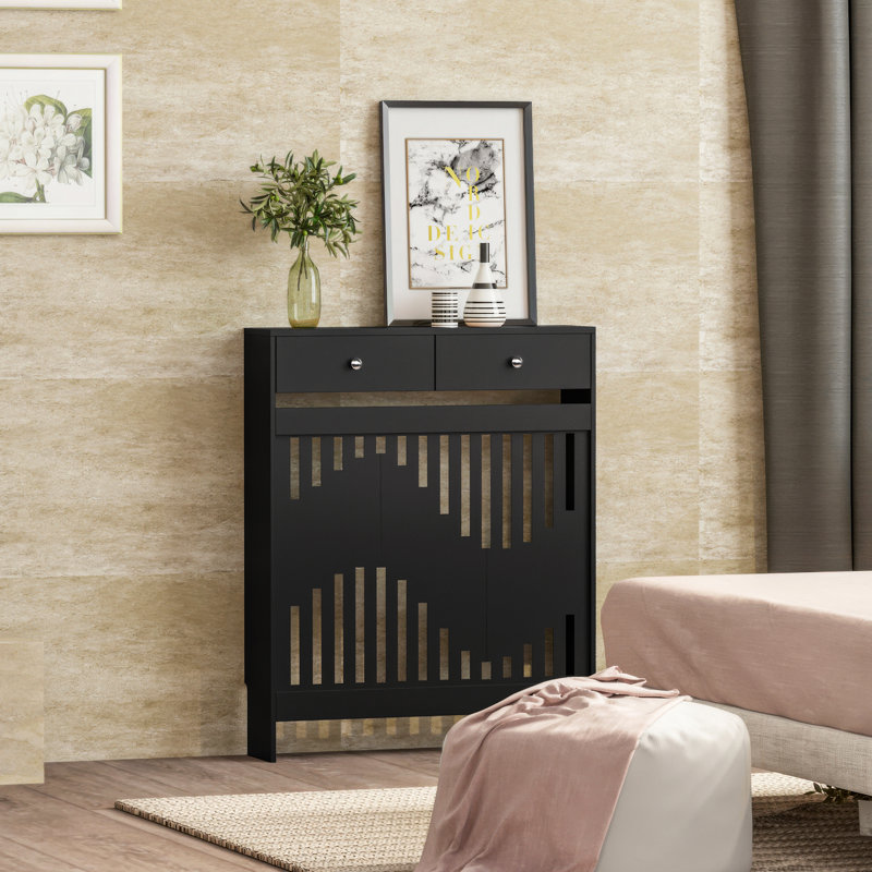 Radiator Cover With Drawers, Modern Mdf Wood Cabinet Shelf Heating Cover For Living Room Bedroom Hallway, Black