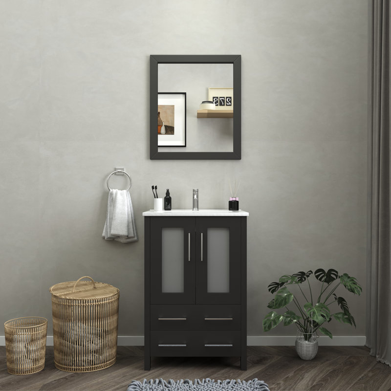  24" W Single Bathroom Vanity Set with Mirror, Espresso