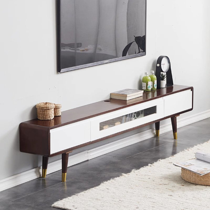 Meuble télé en bois massif, H 15,75 po x L 78,74 po x l 9,45 po, Brun noyer
