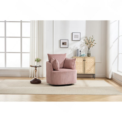 Fauteuil d'appoint, fauteuil demi-tonneau pivotant rond - Fauteuil Fauteuil rembourré Fauteuil de lecture en velours côtelé Fauteuil simple pour bureau de chambre à coucher
