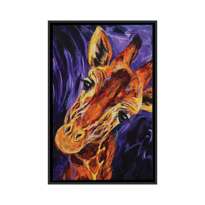 «Giraffe», reproduction sur toile, H 26 po x l 18 po x P 1,5 po, Toile avec cadre noir, Pas de tapis
