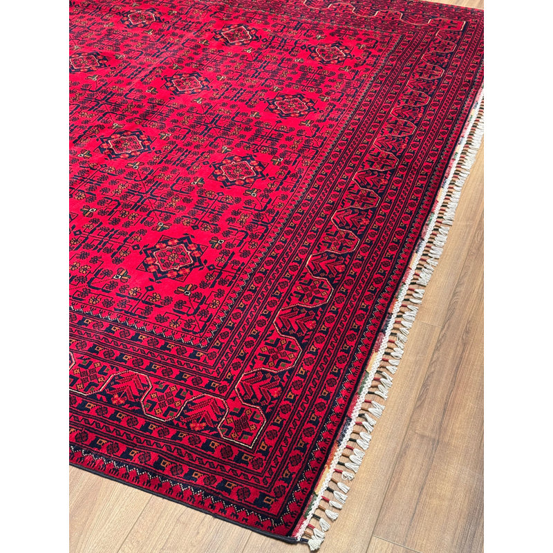 Tapis en laine et coton rouge noué à la main Original