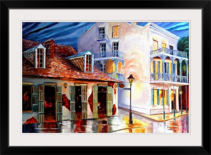 «Lafitte Bar on Bourbon Street» par Bebe, reproduction d'art, H 32 po x l 44 po x P 1 po, Cadre noir