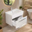Meuble-lavabo mural avec lavabo, 61 cm (24 po), 1 tiroir, lavabo en céramique blanche brillante à bords épais, sans poignée.