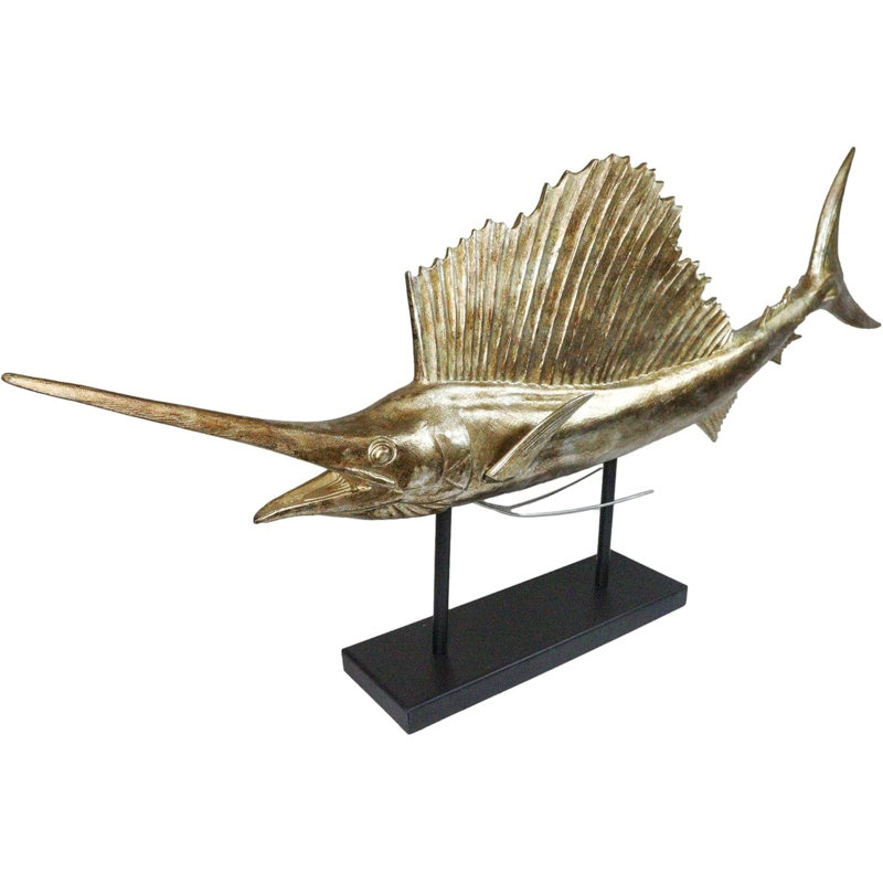 Grande sculpture de marlin en forme de feuille de mer avec mât de mer