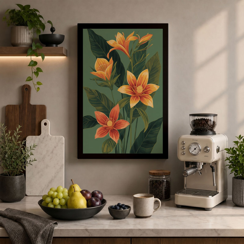 Golden Lilies Botanical - Wrapped Canvas, 30x20 - 76.2 x 50.8 cm, White Border