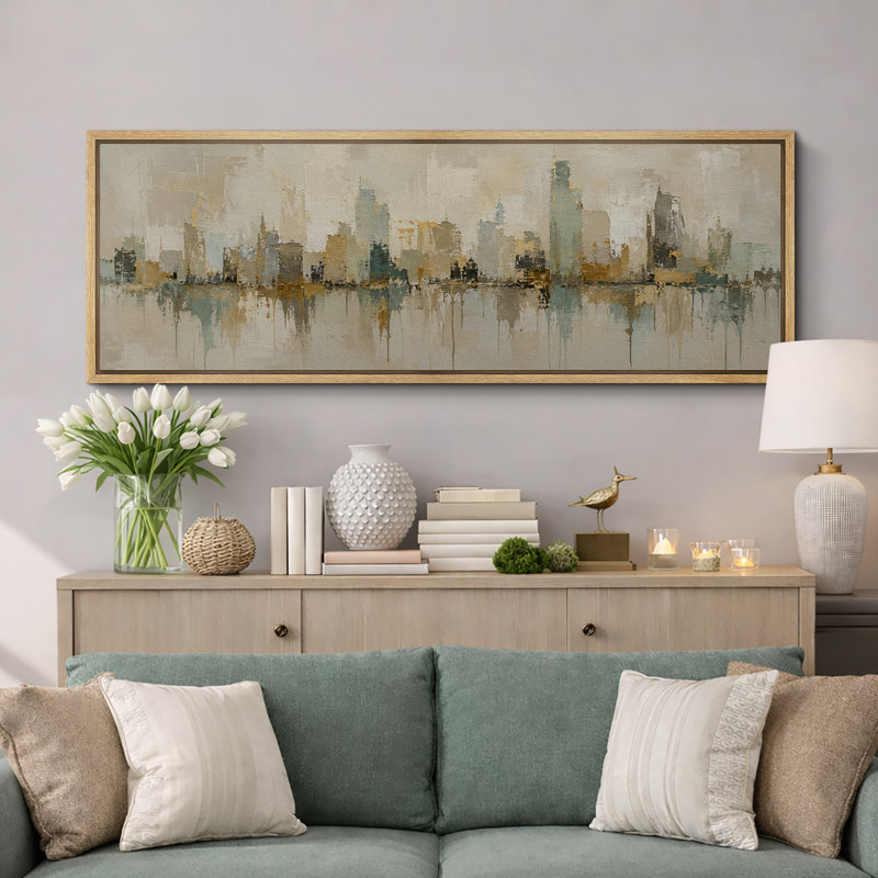Œuvre d'art douce de réflexion de la ville, images de salon, impression sur toile encadrée, 3 pièces, Cadre naturel