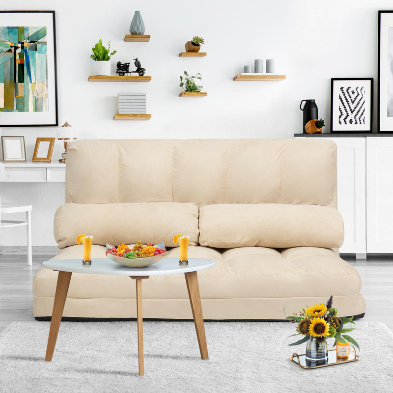 Namirah Twin 44.5'' Faux Leather Futon And Mattress, Beige
