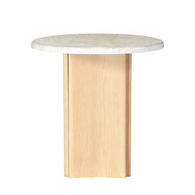 Table de bout avec plateau en marbre épais de 32 mm et finition en chêne, construction en résine, limite de poids de 40 lb, marbre de 24 po dans toutes les directions, matériau, profondeur, largeur, hauteur