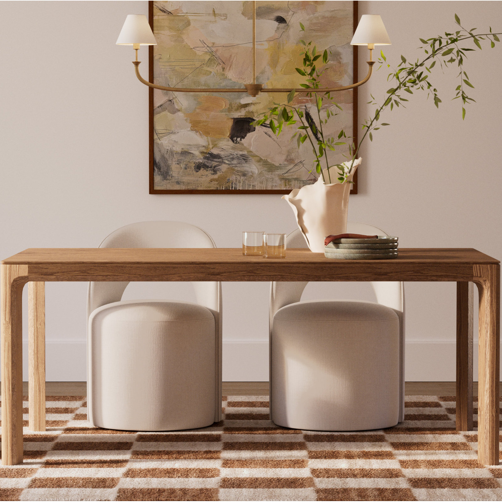 Madalene Checkerboard Natural and Ivory Rug, Rectangle 8' x 10'