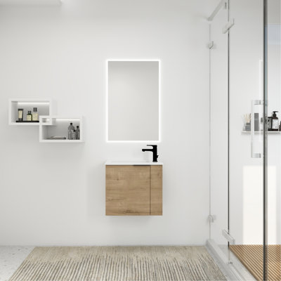 Meuble-lavabo avec lavabo 22 po pour petite salle de bain, meuble-lavabo flottant avec porte à fermeture en douceur, petit meuble-lavabo avec lavabo, 22 po x 13 po (KD-Packing)