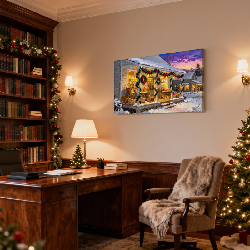 «Christmas Winter Cottage Christmas Scene», ensemble de 3 impressions sur toile, H 12 po x l 18 po