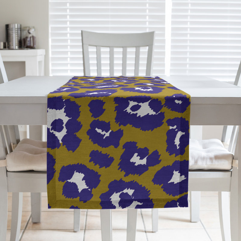 Animal Print Table Runner, 90" x 16", Gold/Purple/White