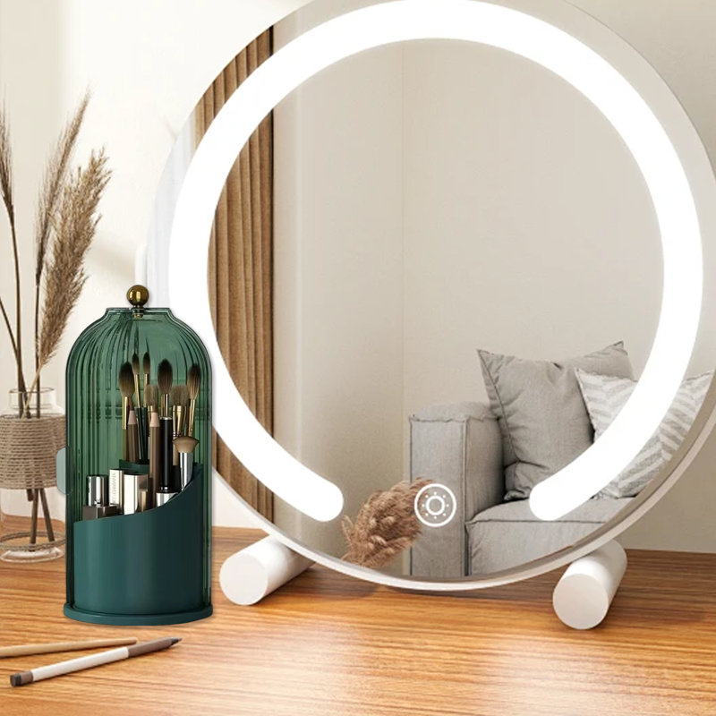 Support de rangement pour porte-pinceau à maquillage avec couvercle rotatif à 360 ° résistant à la poussière, Vert