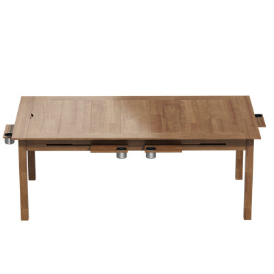 78.7'' W Solid Rubberwood Dining Table with Removable Game Top, 6 Cup Holders, 6 Plates and 6 Glasses Included
