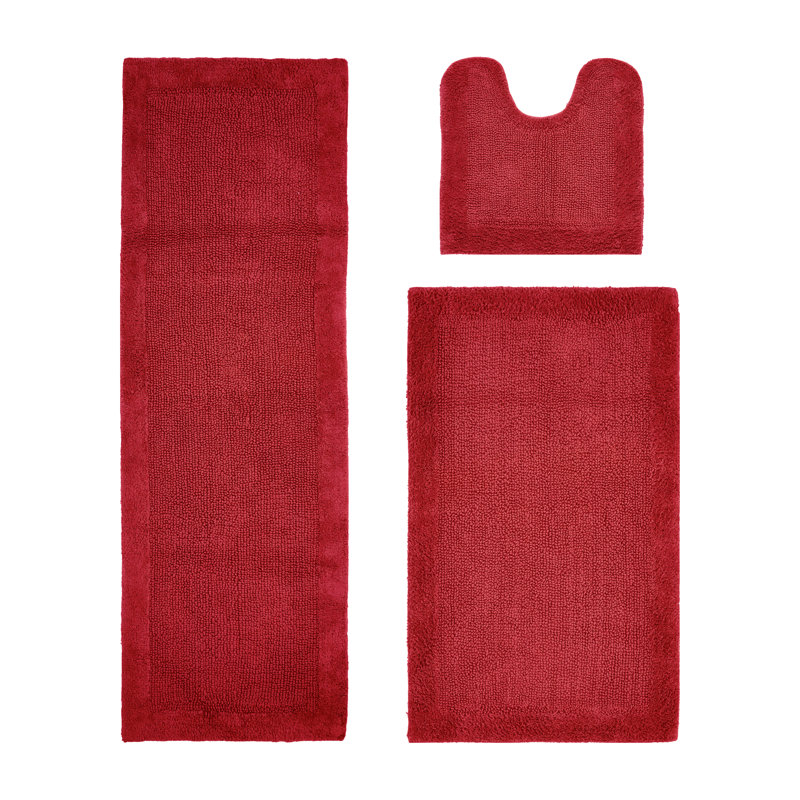 Ensemble de tapis de bain réversible 100% coton 2370 g / m² Merkel - ultra doux, très absorbant, lavable à la machine, certifié OEKO-TEX, idéal pour la douche, la baignoire, le meuble-lavabo et la toilette, rouge