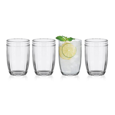 Max by Fitz and Floyd Beaded Highball Tumbler Glass Cups, Clear