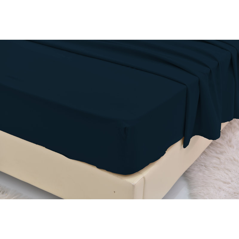 Ensemble de literie en rayonne de bambou, Bleu foncé, Ensemble de draps pour très grand lit californien