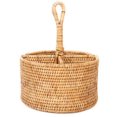 Fahy Rattan Round Flatware Caddy