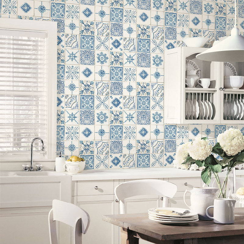 Baudette 10m x 52.8cm Matte Paste the Wall Wallpaper Roll, Blue/Beige