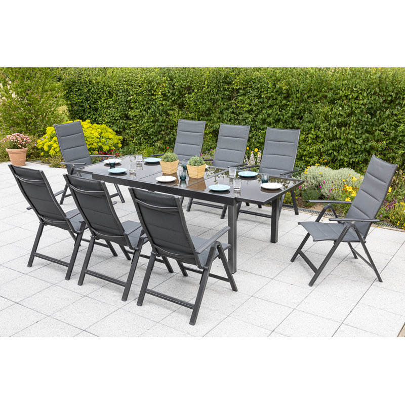 Wethington 8 - Person Patio Dining Set with Rectangular Table, Grey, 75cm H x 90cm W x 160cm D