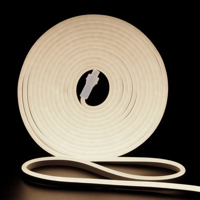 40FT Warm White Commercial LED Neon Rope Light 120V Plug-in Connectable Cuttable IP65 Waterproof for Indoor and Outdoor Holiday Christmas Home Décor Diameter 10x18mm