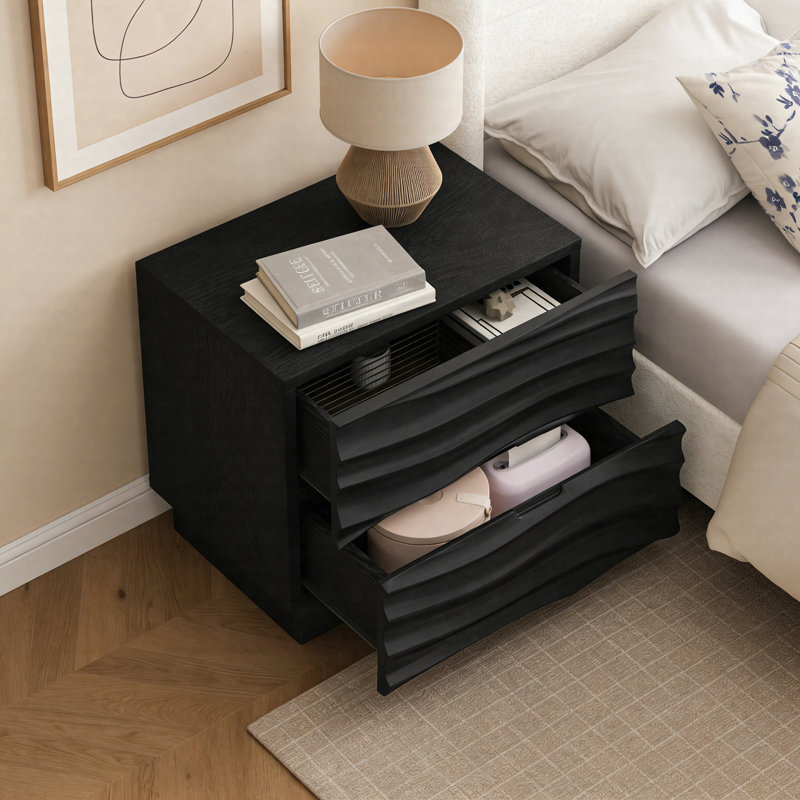 Ensemble de 2 tables de bout en bois massif avec 2 tiroirs et tables d'appoint modernes sans poignée pour la chambre à coucher et le salon
