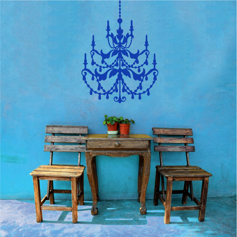 Décalcomanie murale lustre française, Bleu foncé, H 24 po x l 16 po x P 0,01 po