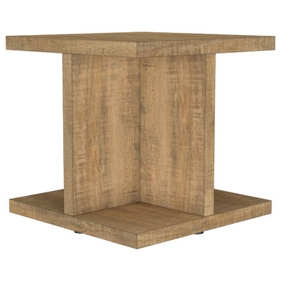 Chet Square End Table with Open Cube Base, Mango Finish Wood 24 Inch