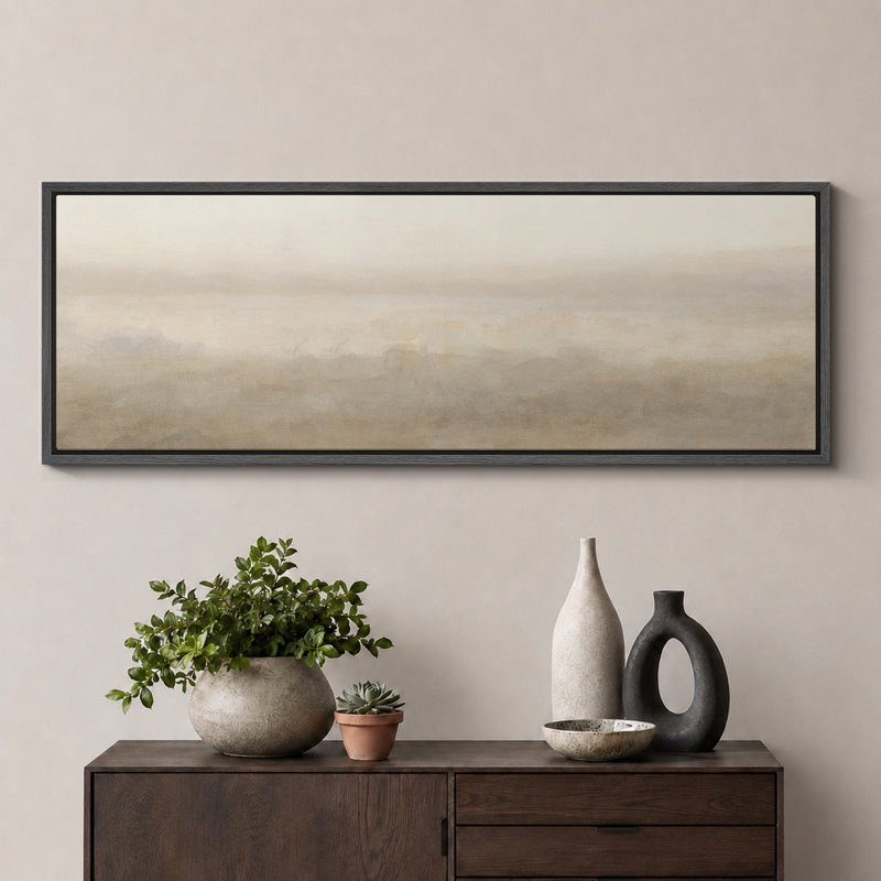 Grande impression sur toile encadrée, impression de paysage abstrait beige pour décor neutre moderne, H 20 po x l 60 po, Noir