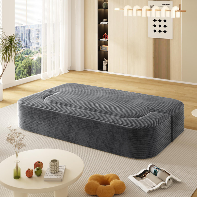 Canapé moderne pliable 2 en 1 avec couverture fonctionnelle et 2 coussins moelleux, Gris foncé