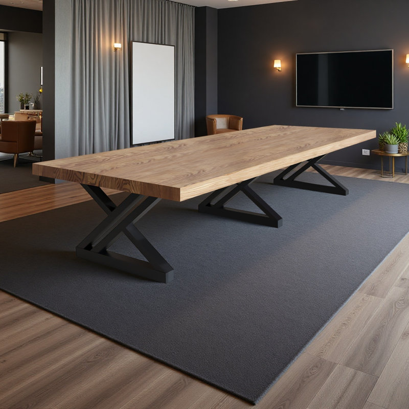 Table de conférence moderne en bois massif pour 8 personnes, H 29,53 po x L 86,61 po x l 35,43 po