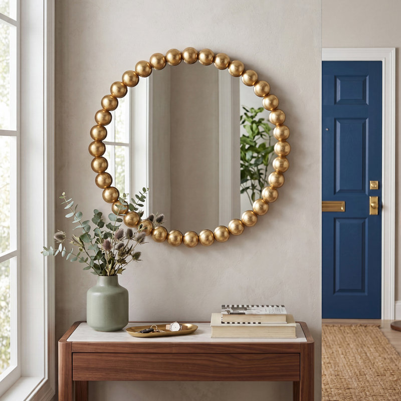 Miroir mural rond en métal perlé, 24", Doré