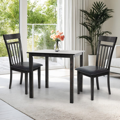 3-Piece Dining Table Set, 2 Classic Style Solid Wood Warm Chairs with Round Dining Table, Kitchen Room Set, with PU Leather Fabric by Winston Porter