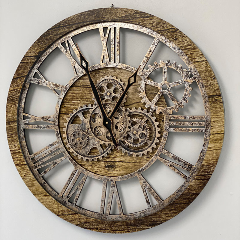Solid Wood Wall Clock, Gold Antique