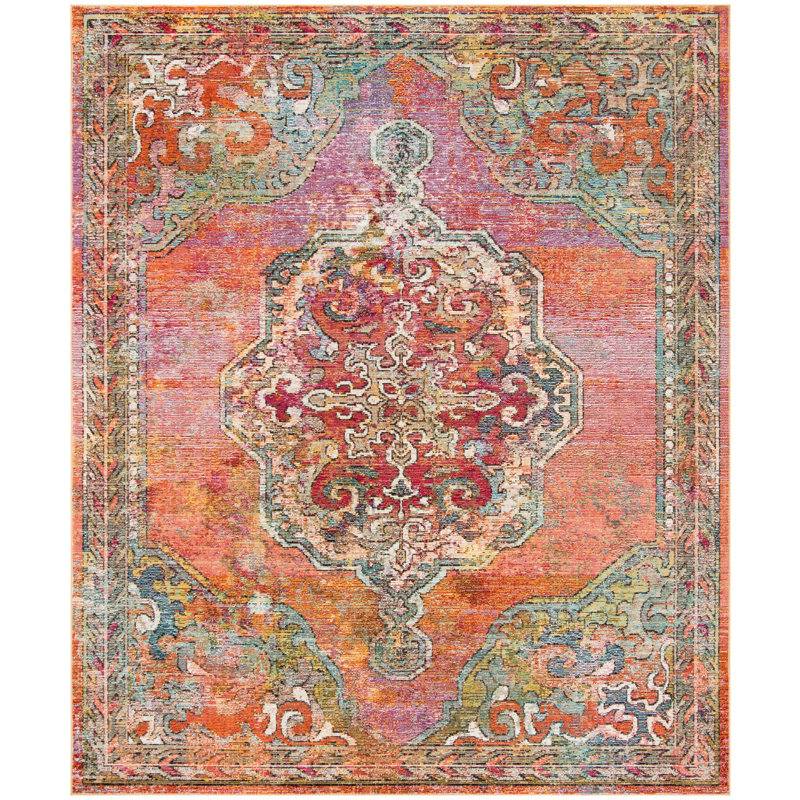 Jara Oriental Orange/Light Blue Area Rug, Rectangle 8' x 10'