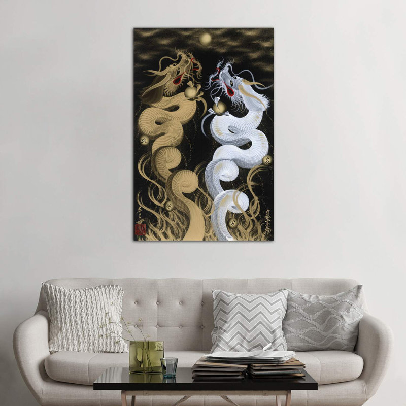 «Flying Twin Dragons» - reproduction, H 60 po x l 40po x P 1,5 po, Toile tendue