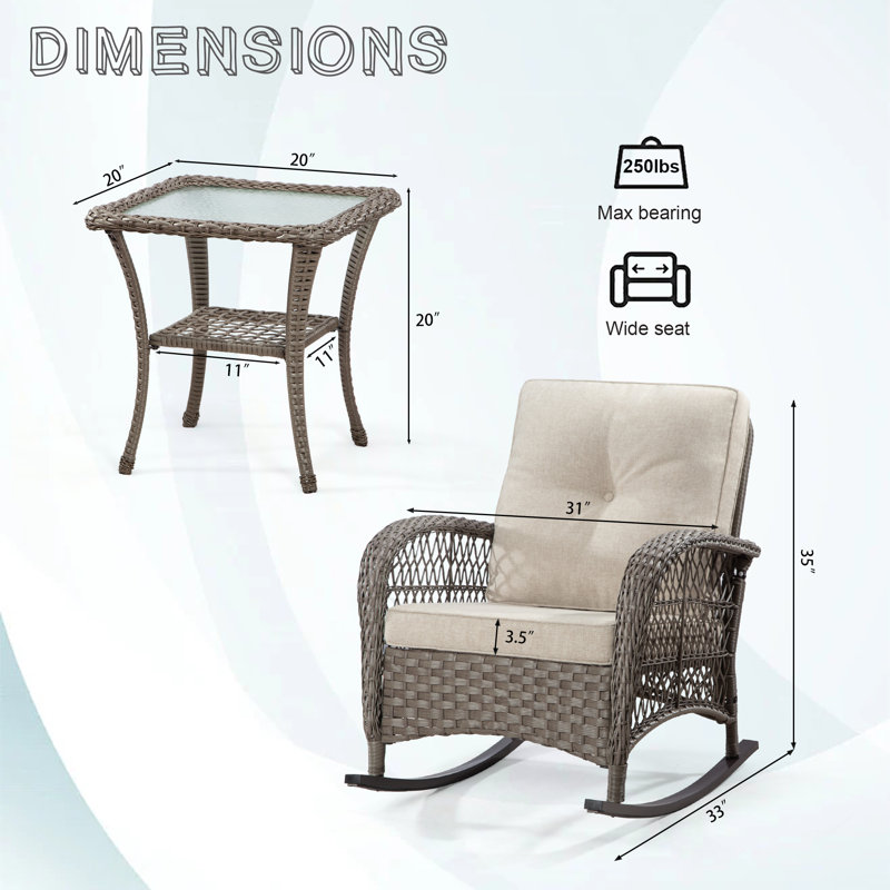 2 - Person Patio Conversation Set with Cushions, Beige